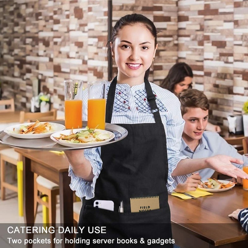Jubatus 2 Pack Bib Aprons with 2 Pockets Cooking Chef Kitchen Apron for Women Men, Black - Image 5